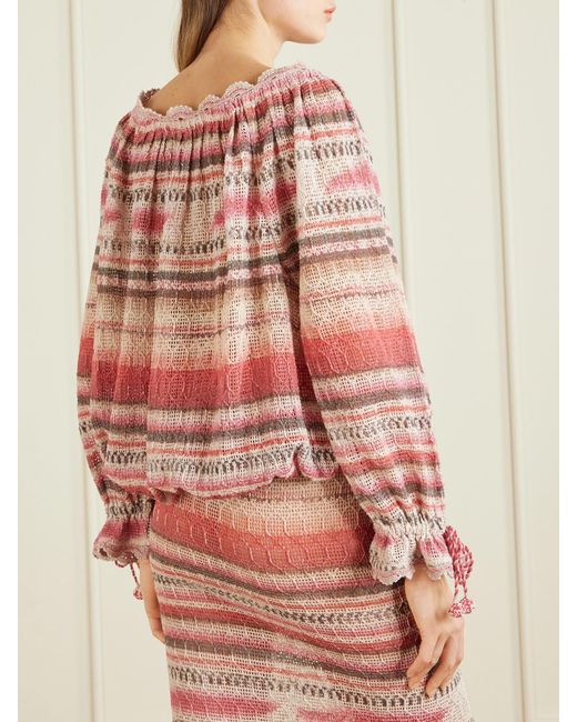 Isabel Marant Pink Nalyna Striped Crocheted Cotton-Blend Sweater