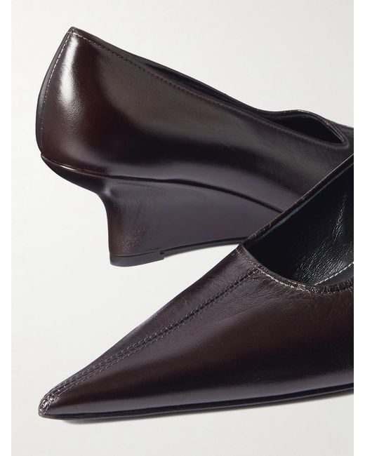 Totême Brown Leather Wedge Pumps