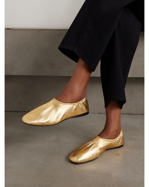 Alaïa Natural Metallic Leather Ballet Flats