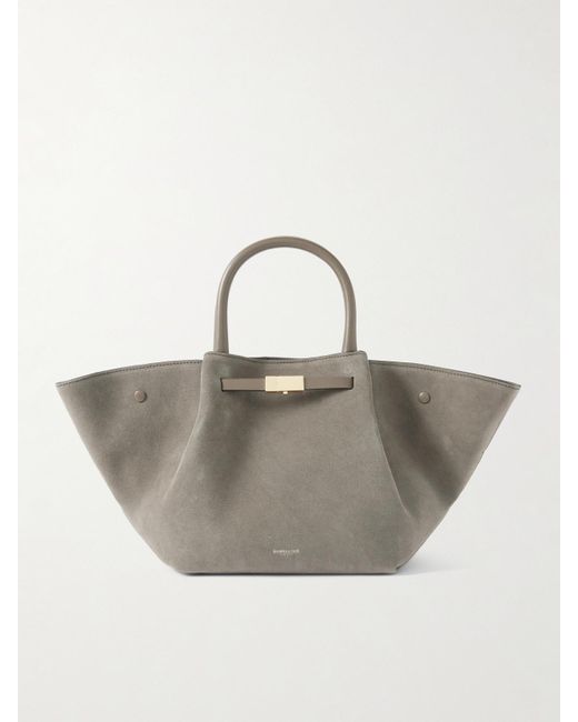 DeMellier London Gray Midi New York Leather-Trimmed Suede Tote