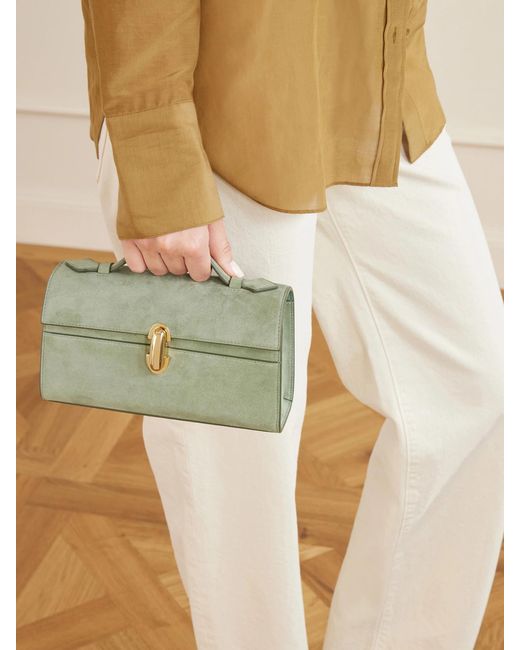SAVETTE Green Symmetry Pochette Suede Tote