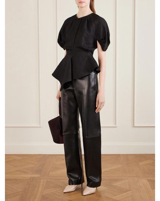 Khaite Black Rumi Linen-Blend Blouse