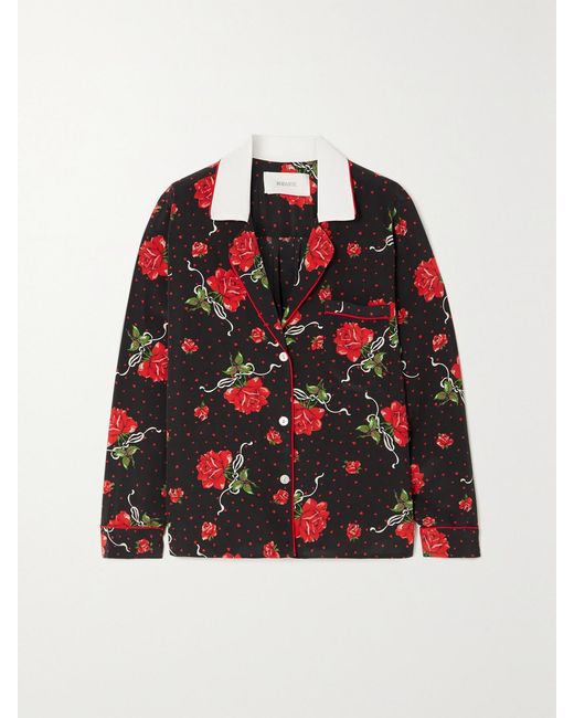 Rodarte Red Floral-Print Silk Crepe De Chine Blouse