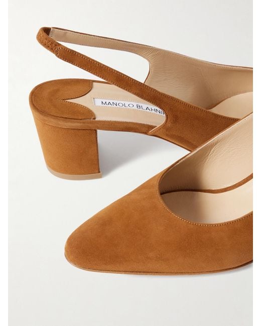Manolo Blahnik Brown Allurasan 50 Suede Slingback Pumps