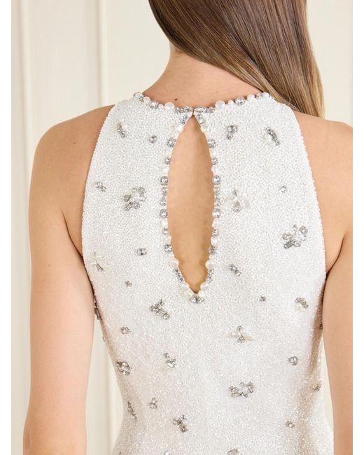 Clio Peppiatt White Diamond Embellished Tulle Gown