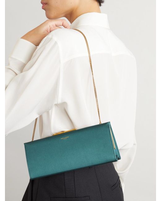 Saint Laurent Green Midnight Small Satin Clutch