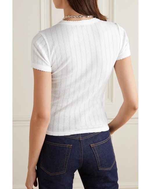 Leset White Pointelle-Knit Cotton-Jersey T-Shirt