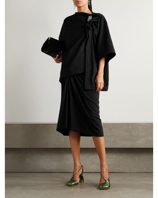 Jupe Midi En Jersey De Coton À Torsade Dries Van Noten en coloris Black
