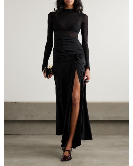 Maygel Coronel Black Mageia Draped Tulle And Stretch Satin-Jersey Maxi Dress