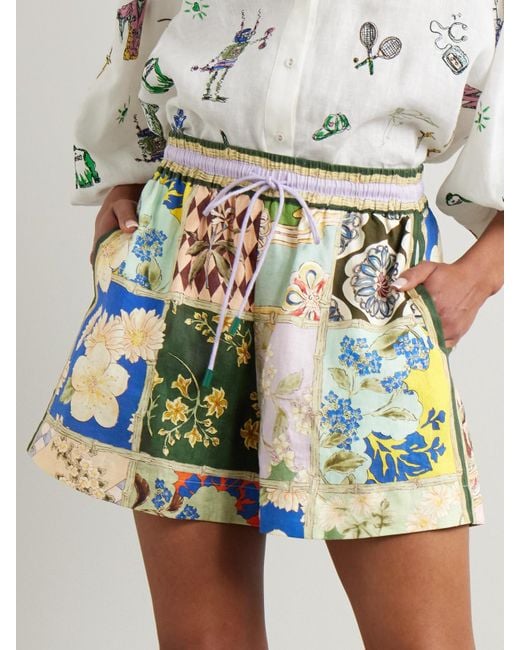 ALÉMAIS Blue Bianca Shorts Aus Bedrucktem Leinen