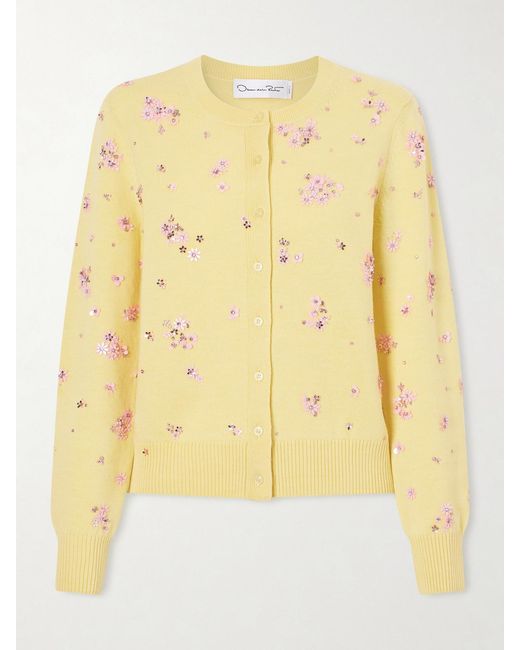 Oscar de la Renta Yellow Crystal-Embellished Wool Cardigan
