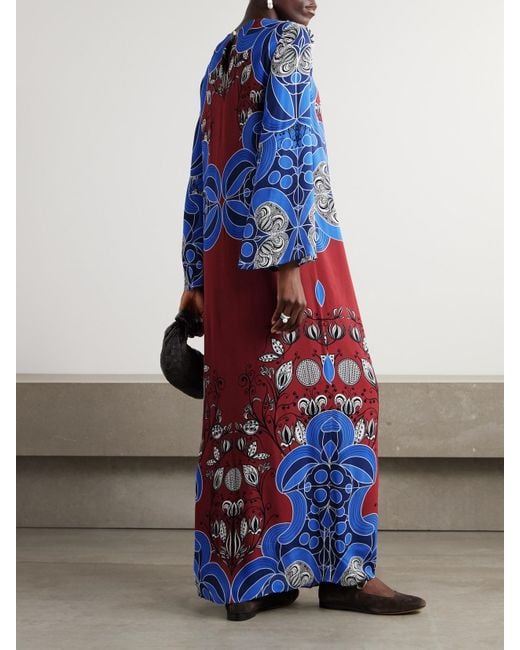 Borgo De Nor Blue Capucine Printed Crepe Maxi Dress