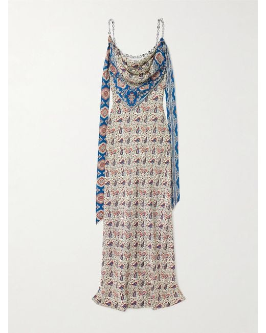 Rabanne Natural Chain-Embellished Paisley-Print Crepe Maxi Dress