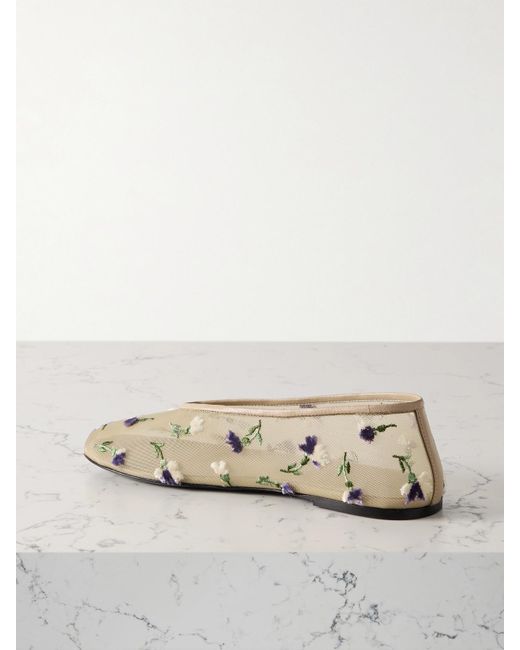 Khaite Natural Marcy Embroidered Mesh Ballet Flats