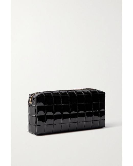 Saint Laurent Black Cassandre Carré Matelassé Patent Faux-Leather Pouch