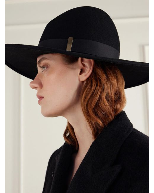 Gigi Burris Millinery Black Jeanne Satin-Trimmed Wool And Cotton-Blend Felt Hat