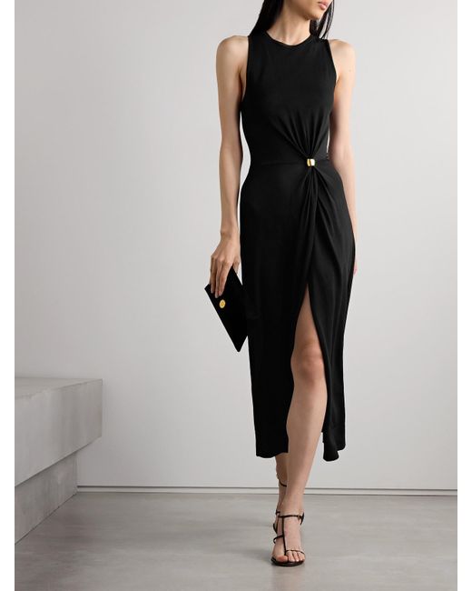 Altuzarra Black Saralien Embellished Gathered Jersey Midi Dress