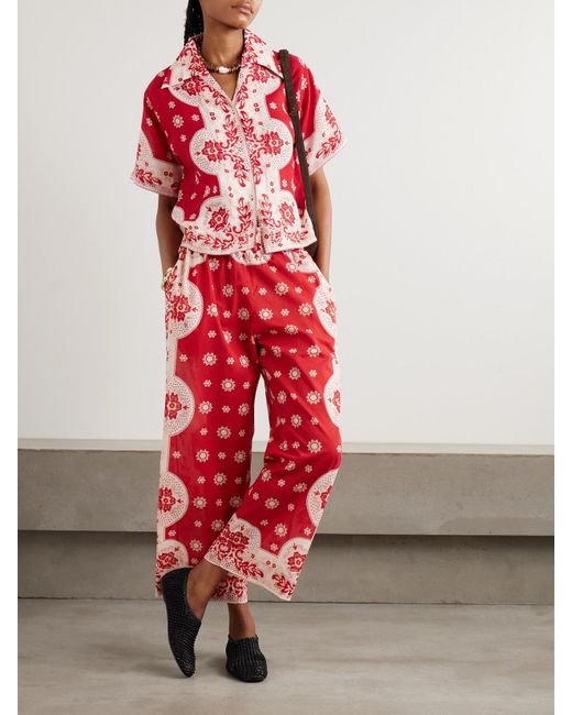 Alix Of Bohemia Red Stevie Hemd Aus Bedrucktem Leinen