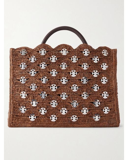 Rabanne Brown Embellished Sac A Main Raffia Tote Bag