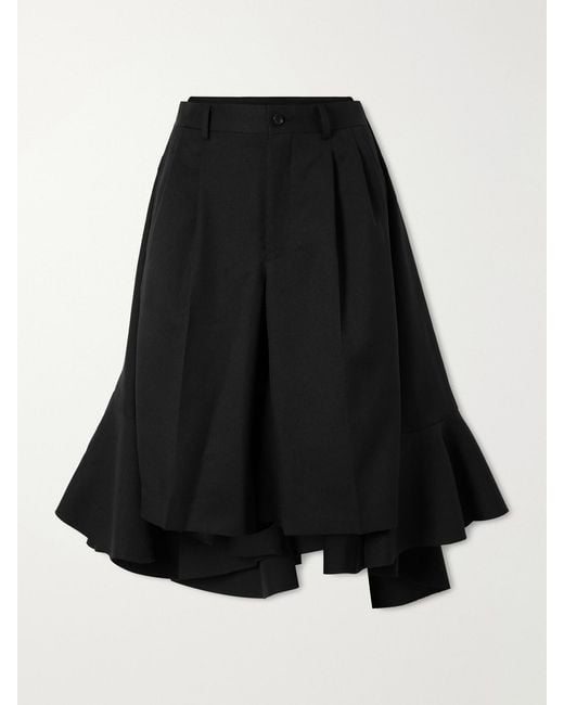 Comme des Garçons Black Wide-Leg Twill Ruffled Shorts