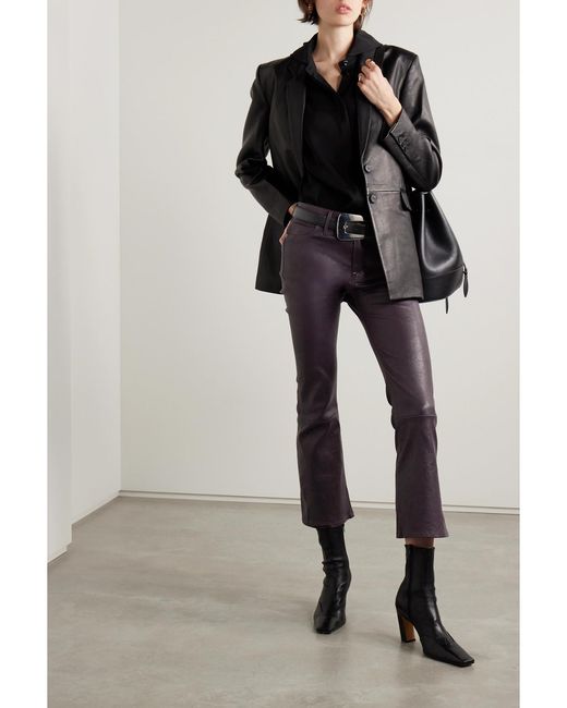 FRAME Blue Le Crop Mini Leather Bootcut Pants