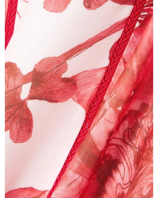 Charo Ruiz Red Yurik Guipure Lace-Trimmed Floral-Print Cotton-Blend Voile Midi Dress