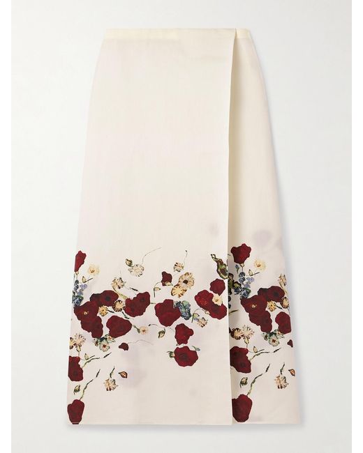Khaite Natural Demi Floral-Print Silk And Cotton-Blend Organza Midi Skirt