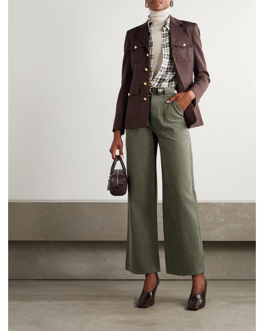 Anine Bing Green Grayson Cropped Cotton-Canvas Wide-Leg Pants