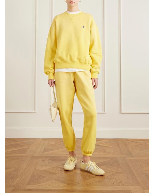Polo Ralph Lauren Yellow Embroidered Cotton-Blend Fleece Sweatsihrt