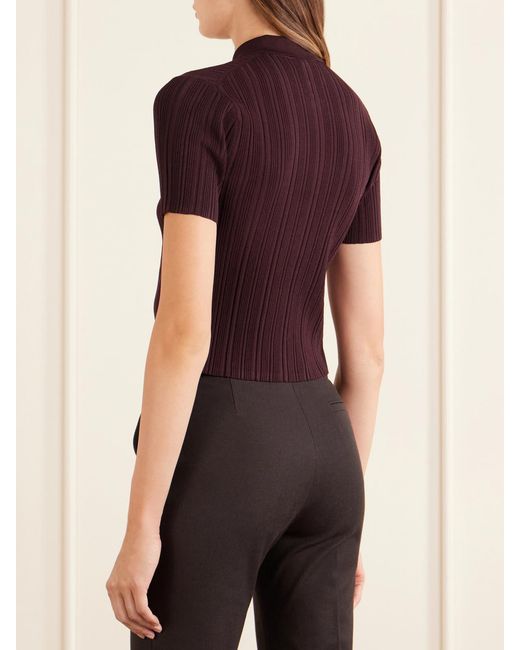 Victoria Beckham Red Ribbed Polo Top