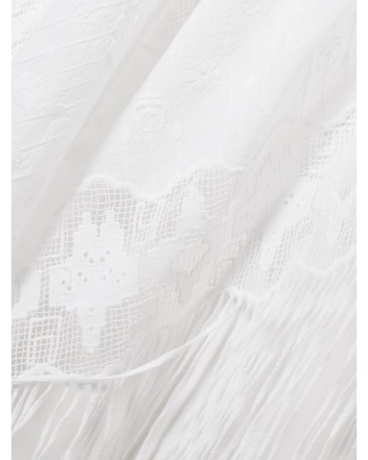 Miguelina White Julia Pareo Aus Baumwoll-Voile Und Spitze Mit Fransen Und Stickereien