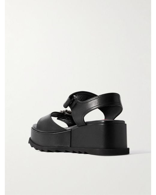 Roger Vivier Black Crystal-Embellished Leather Platform Sandals