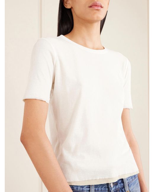 B Sides White Reversible Ribbed-Knit Cotton-Crepe T-Shirt