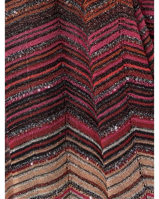 Missoni Red Mare Cardigan Aus Gestreiftem Metallic-Häkelstrick Mit Pailletten