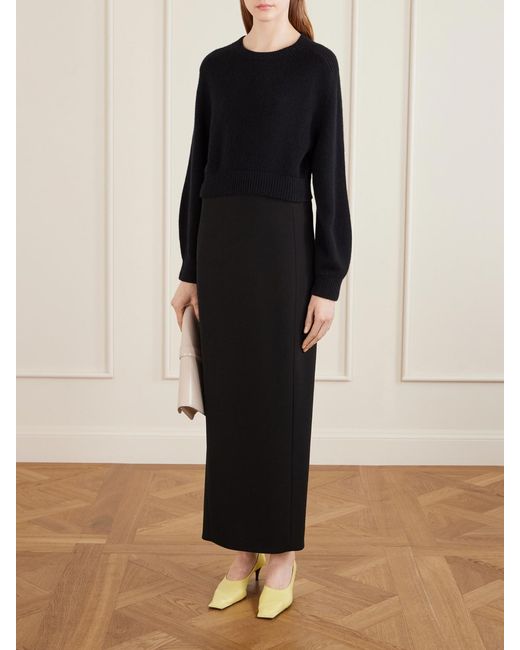 Khaite Black Lyle Crepe Midi Skirt