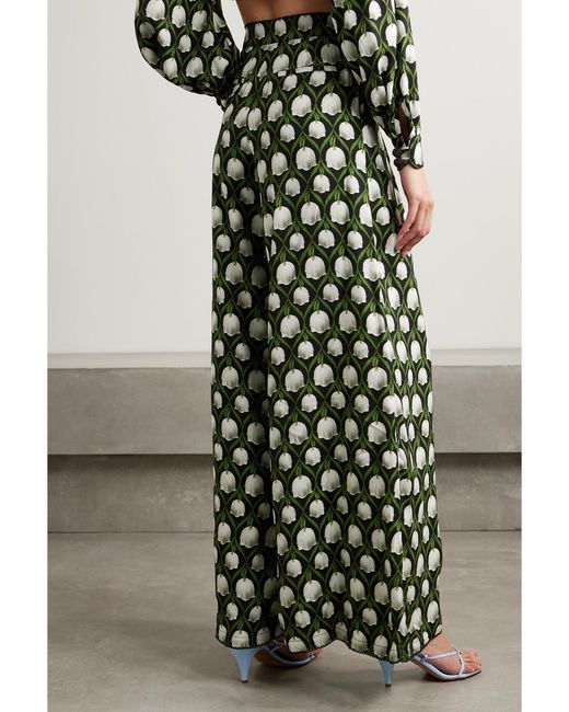 Agua Bendita Green + Net Sustain Piñon Pleated Floral-print Recycled-twill Wide-leg Pants