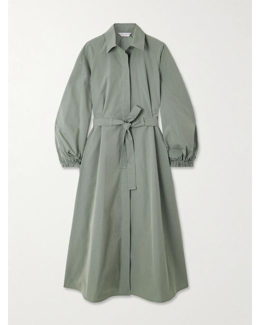 Robe-Chemise Midi En Popeline De Coton À Ceinture Viale Max Mara en coloris Green