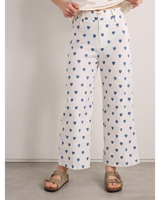 Alix Of Bohemia White Scout Printed Cotton Straight-Leg Pants
