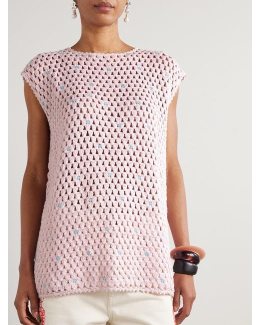 Alix Of Bohemia Pink Nolan Embellished Crocheted Cotton Tunic