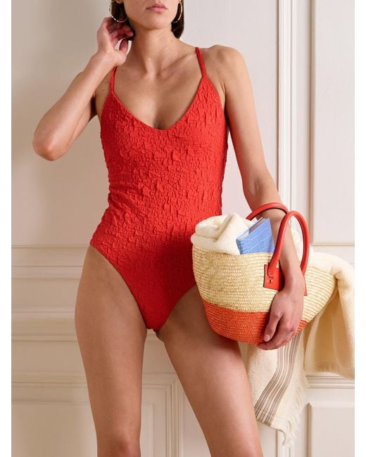 Mara Hoffman Red Emma Badeanzug Aus Strukturiertem Material Mit Recycelten Fasern