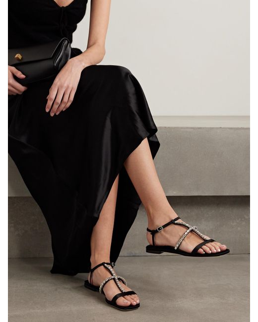 Jimmy Choo Black Gwyn Crystal-Embellished Satin Sandals