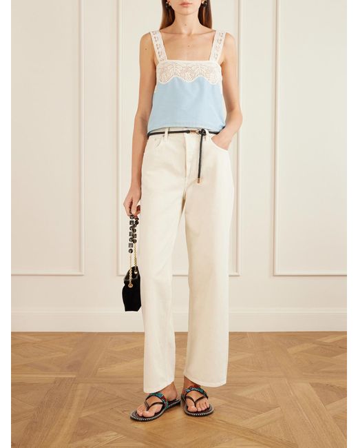 Alix Of Bohemia Blue Mia Sky Prima Cotton And Silk-Blend Lace-Trimmed Tank Top