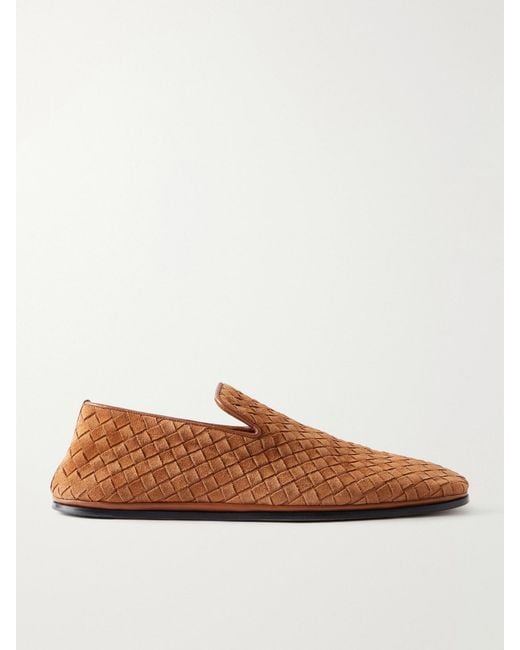 Bottega Veneta Brown Palazzo Intrecciato Suede Loafers