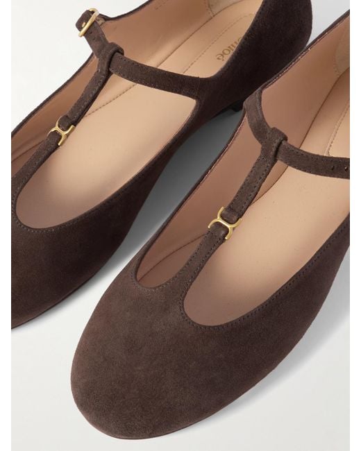 Chloé Brown Marcie Embellished Suede Ballet Flats