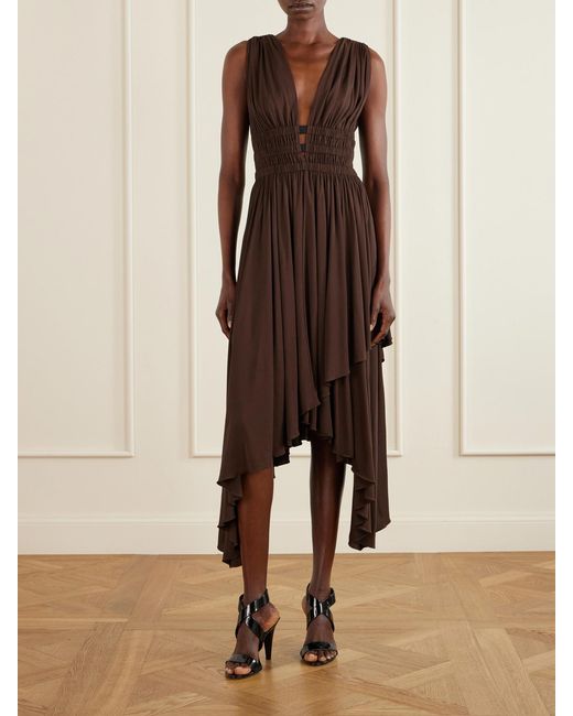 Alaïa Brown Draped Jersey Midi Dress
