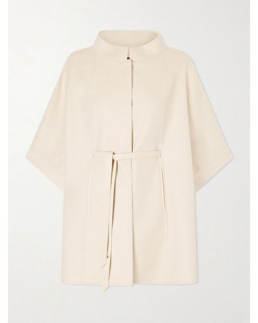 Loro Piana Natural Belted Leather-Trimmed Cashmere Cape