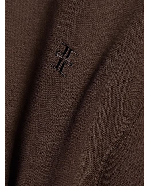 ÉTERNE Brown Embroidered French Cotton And Modal-Blend Terry Half-Zip Sweatshirt