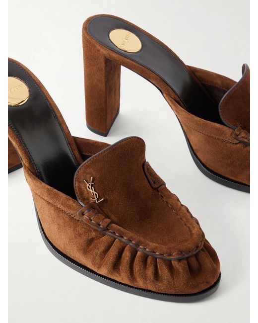 Saint Laurent Brown Le Loafer Suede Pumps
