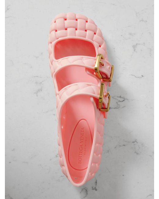 Bottega Veneta Pink Amy Intrecciato Rubber Mary Jane Flats