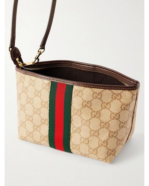 Gucci White Mini Leather And Webbing-Trimmed Coated-Canvas Shoulder Bag